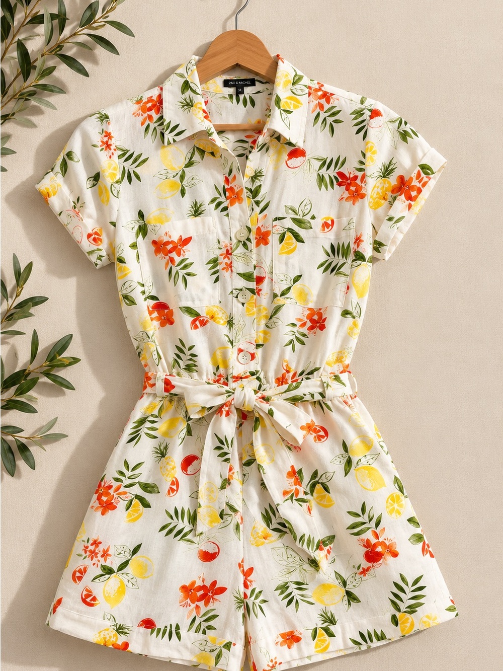 Velvet Heart Tropical Fruit Utility Romper White XS NWOT
